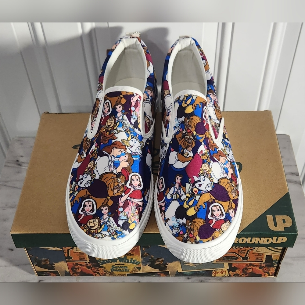 NIB GroundUp Disney Beauty and the Beast slip on sneakers women's size 12